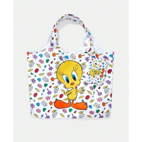 Looney Tunes Tweety Bird White Colorful All Over Print Reusable Tote Bag - Picture 4 of 5